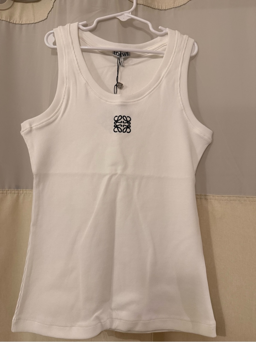 Loewe White Ribbed Tank with Black Anagram Logo